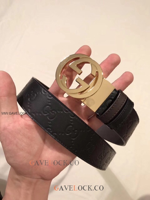 Gucci Double Sided Leather Belt Classic Monogram GG Buckle